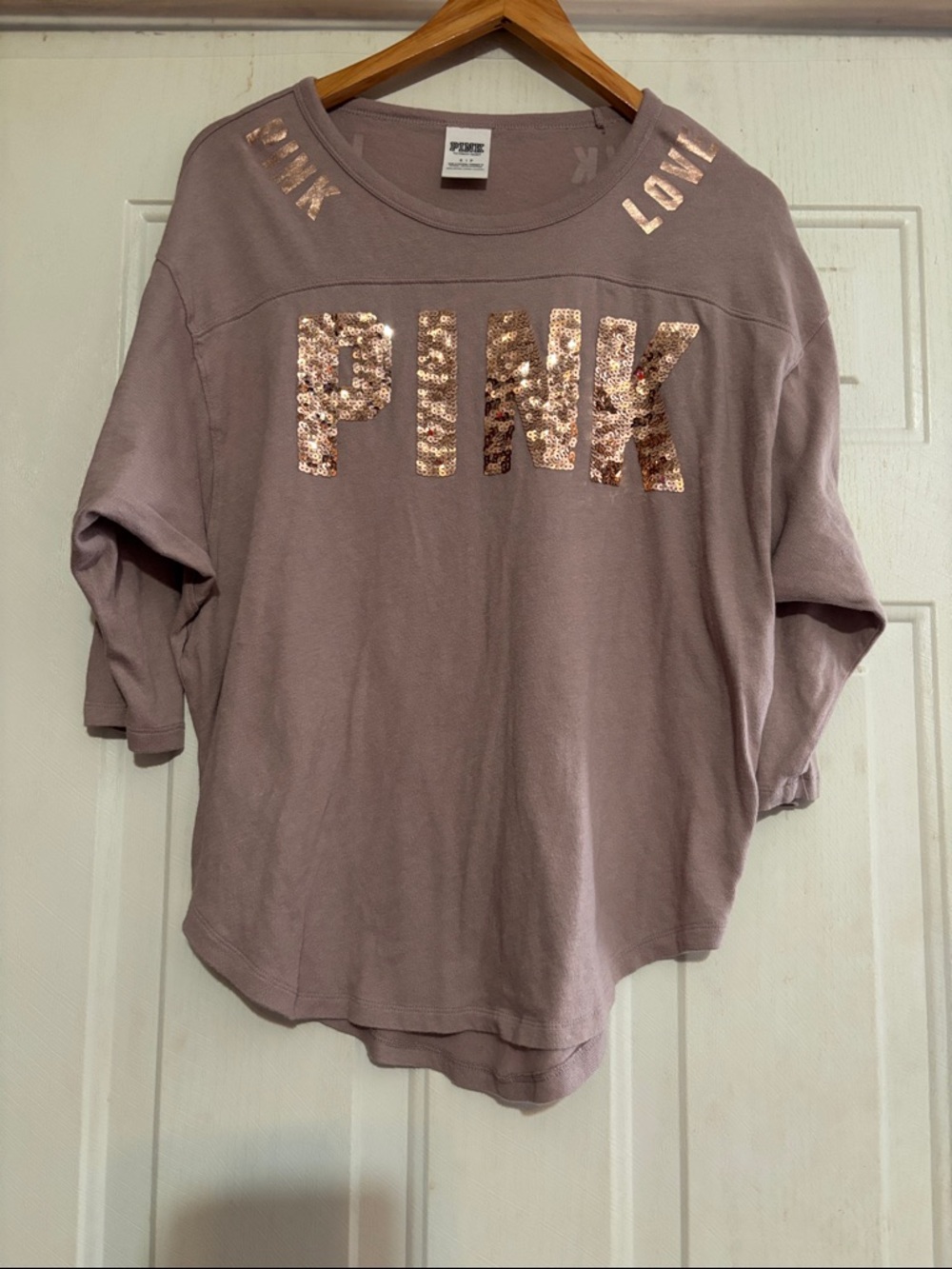 PINK Victoria's Secret Rose Gold Sequin Logo Pullover